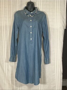 J. Crew Chambray Shirt Dress Light Blue Button Front Long Sleeve Size L